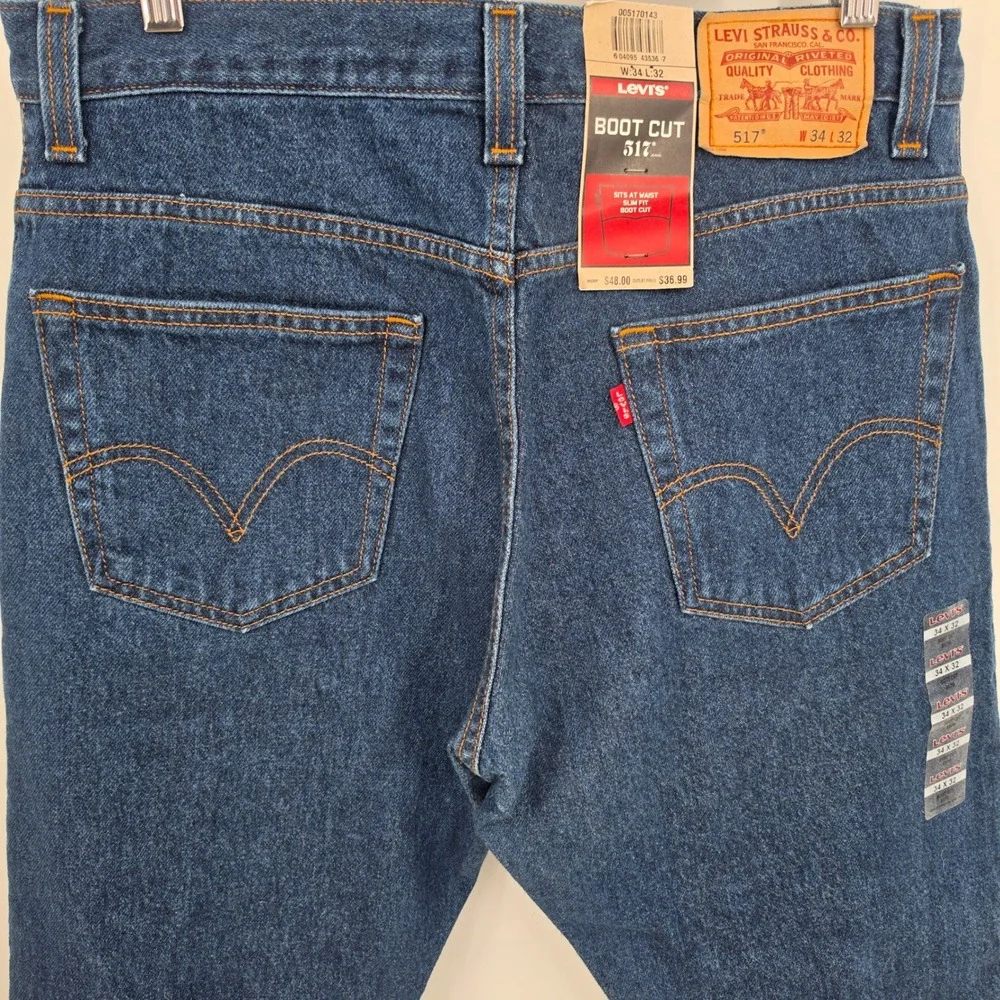 NEW Y2K Levis 517 Bootcut Jeans Mens 34x32 Dark Blue Wash Slim Fit Deadstock NWT